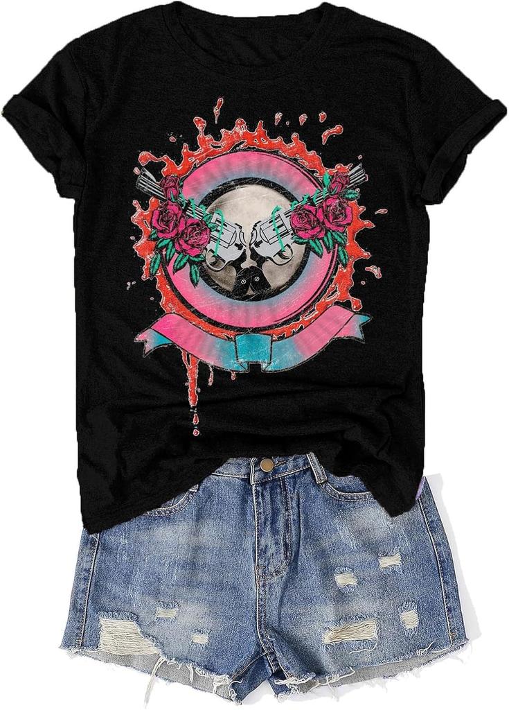 Vintage Bandshirt für Damen Retro Rock and Roll Grafik-T-Shirt Country Musik Konzert T-Shirt Lässige Kurzarm-Oberteile