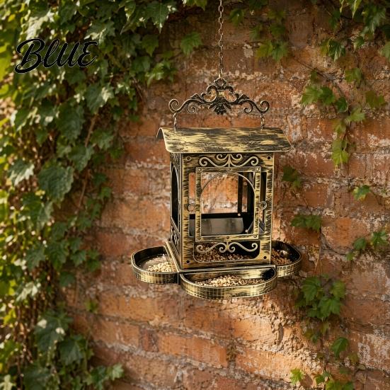 Bird Feeder Retro Metal Feeder, Hanging with Transparent Acrylic Bronze Texture Panels, Decorative Garden for Backyard Wild Birds Window