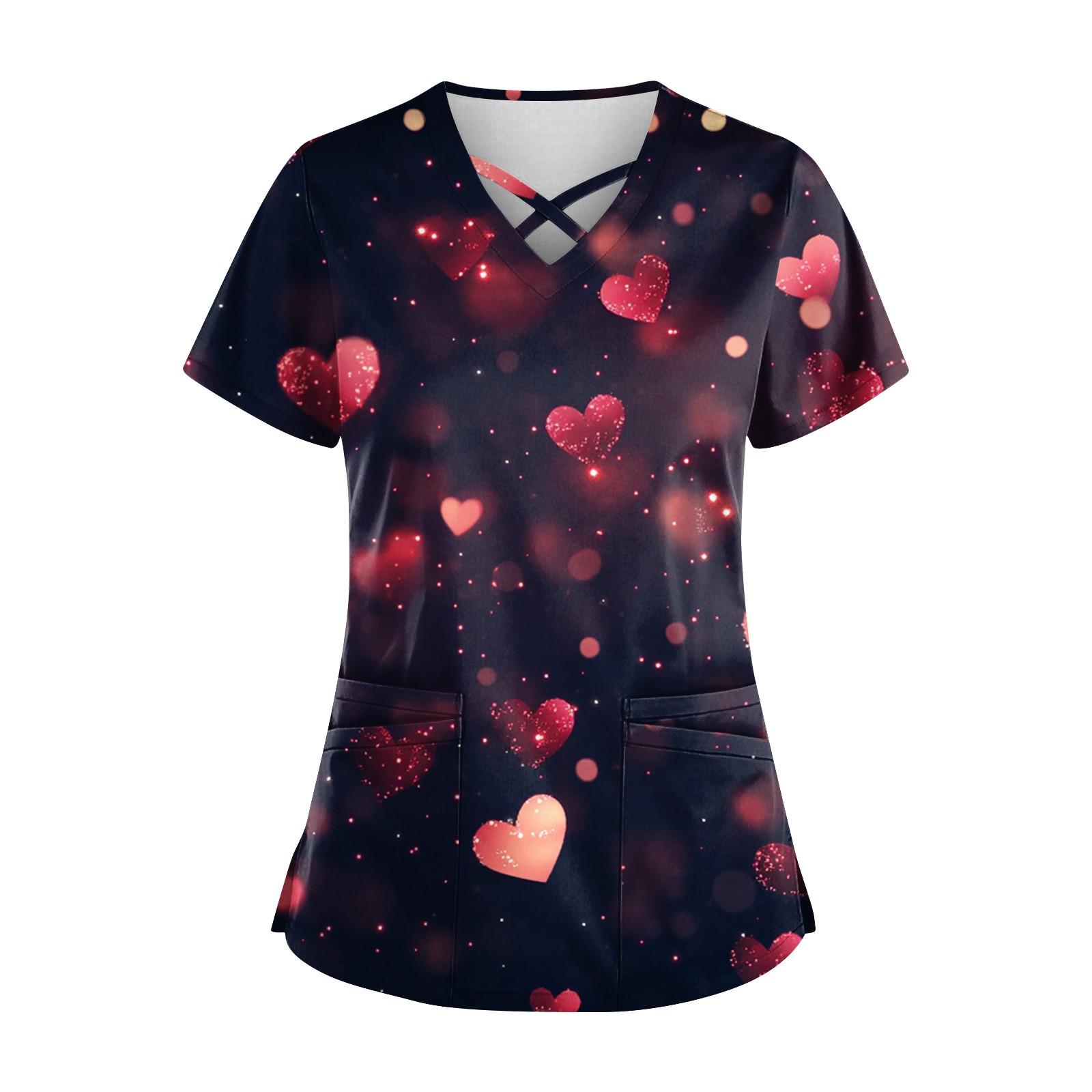 

Жіноча кишеня з принтом на День Святого Валентина з V-подібним вирізом і короткими рукавами. XL винний