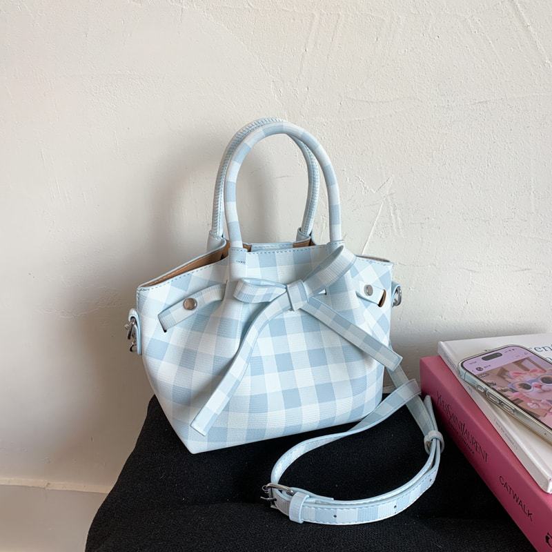 Plaid bag new fashionable versatile portable bucket bag women's high-end niche shoulder messenger bag