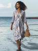 Dames Strandvakantie Digitale Print V-hals Jurk Zomer Strandkleding