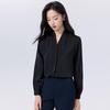 Black V-Neck Long Sleeve Women's Shirt - Petite Professional Interview Wear for Spring and Autumn