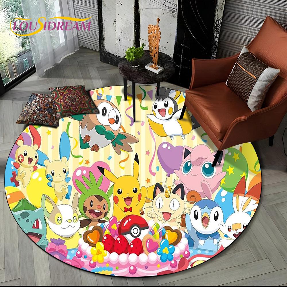 26 Style Cartoon Pokemon Cute Pikachu Round Area Rug,Carpet for Living Room Bedroom Sofa Playroom Decor,kids Non-slip Floor Mat