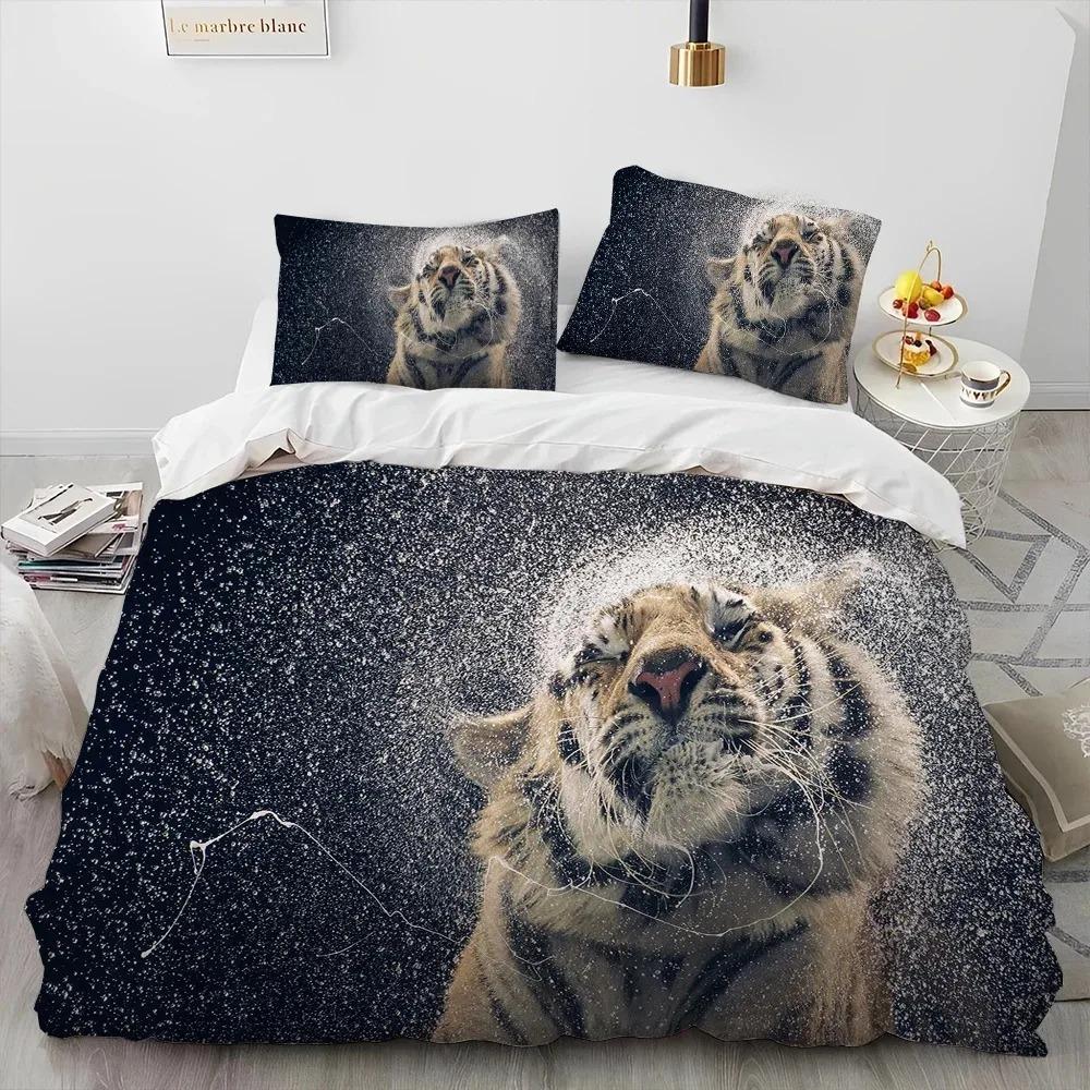 3PC Bedding Set Tiger Leopard Wolf Animal 3D Printed Duvet Cover BeddingSet Comfortable Breathable Luxury Sheet Cotton Bedding