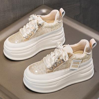 Inner Height Increasing Women's Shoes Breathable Summer Mesh Thick Soled Sponge Board Shoes for Women