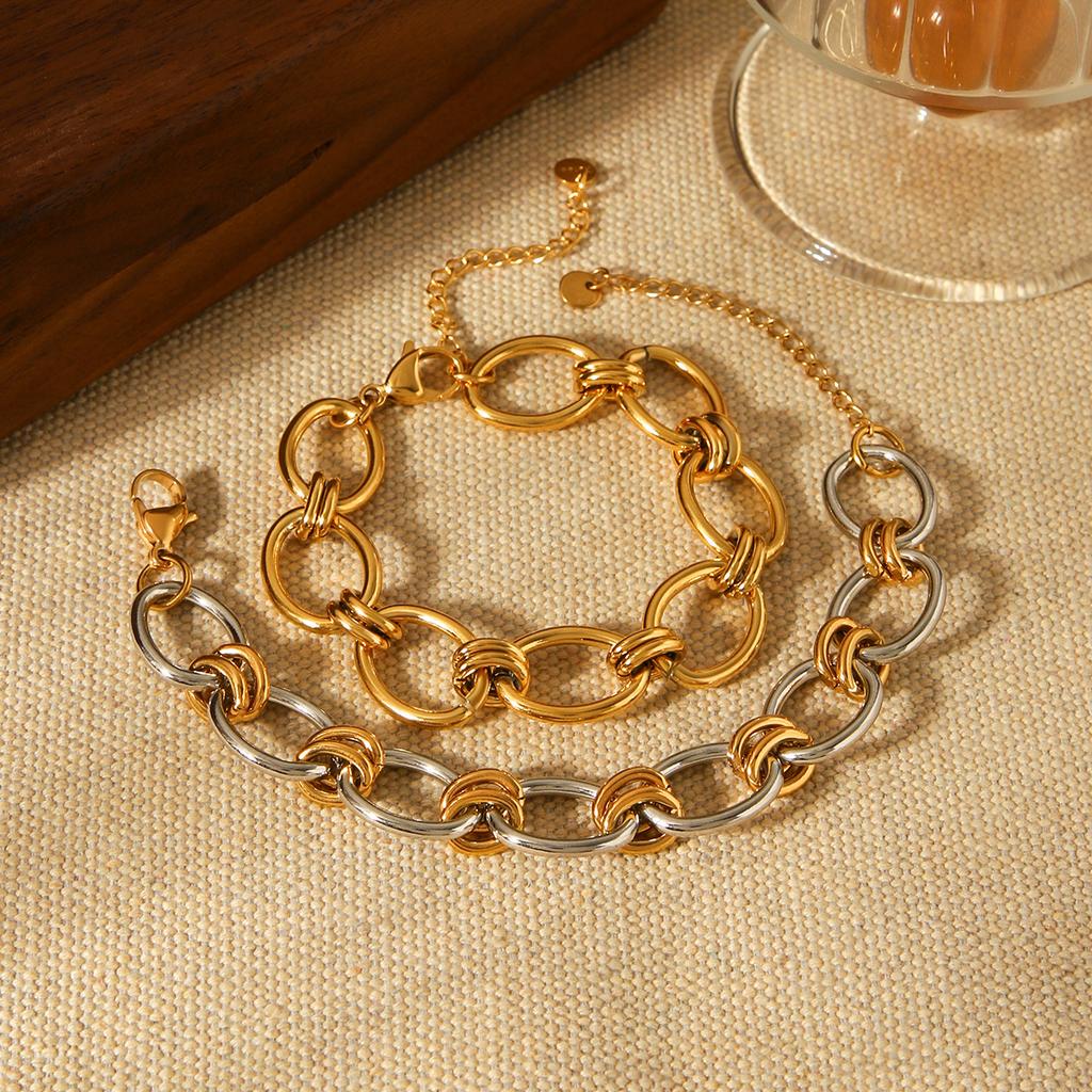 Gold and silver color-block bracelet, light luxury minimalist hand jewelry, premium titanium steel bracelet accessory