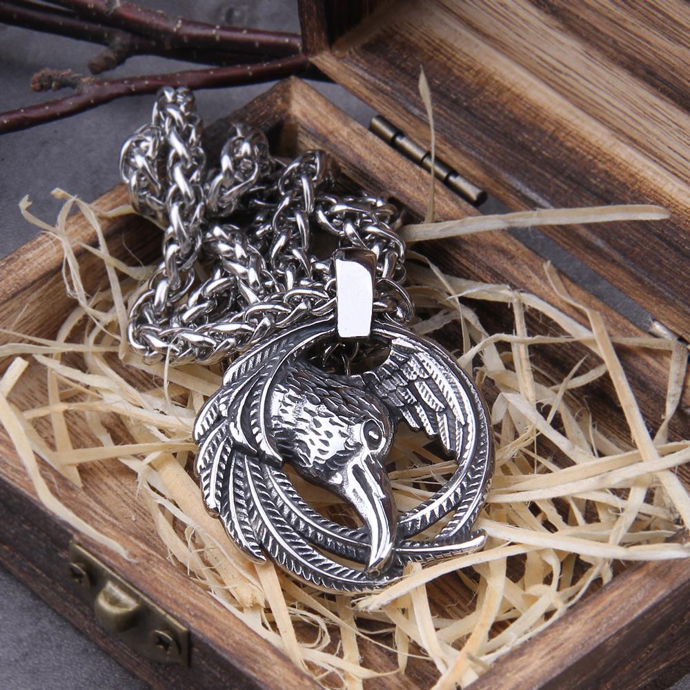 Vintage Norse Raven Necklace Odin Viking Pendant Crow Runes Thor Hammer Mjolnir Talisman for Men Women