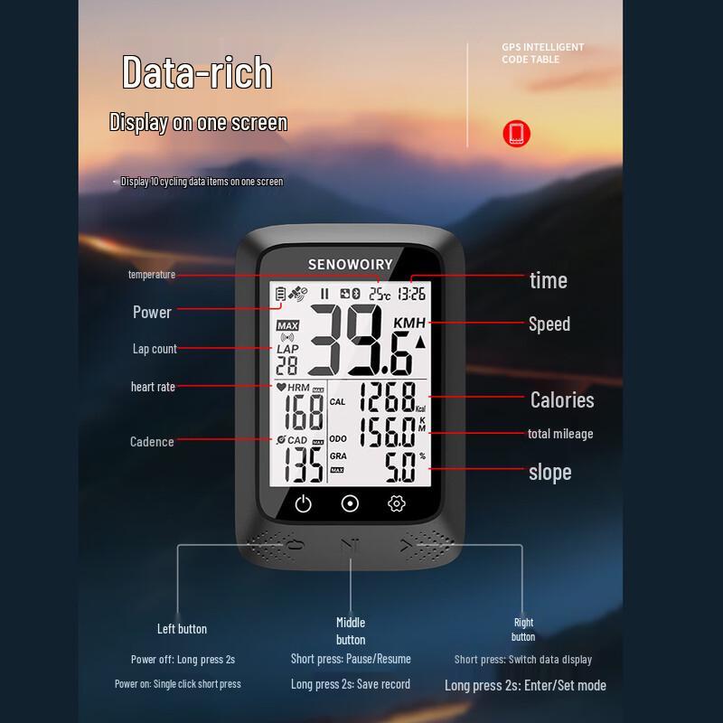 SENOWOIRY Беспроводной умный GPS-велокомпьютер (Китайская версия)
