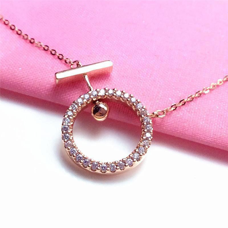 Exquisite Russian 585 Purple Gold Inlaid With Diamonds, Ring Bead Pendant, Rose Gold-Plated Color Gold Retro Chain.