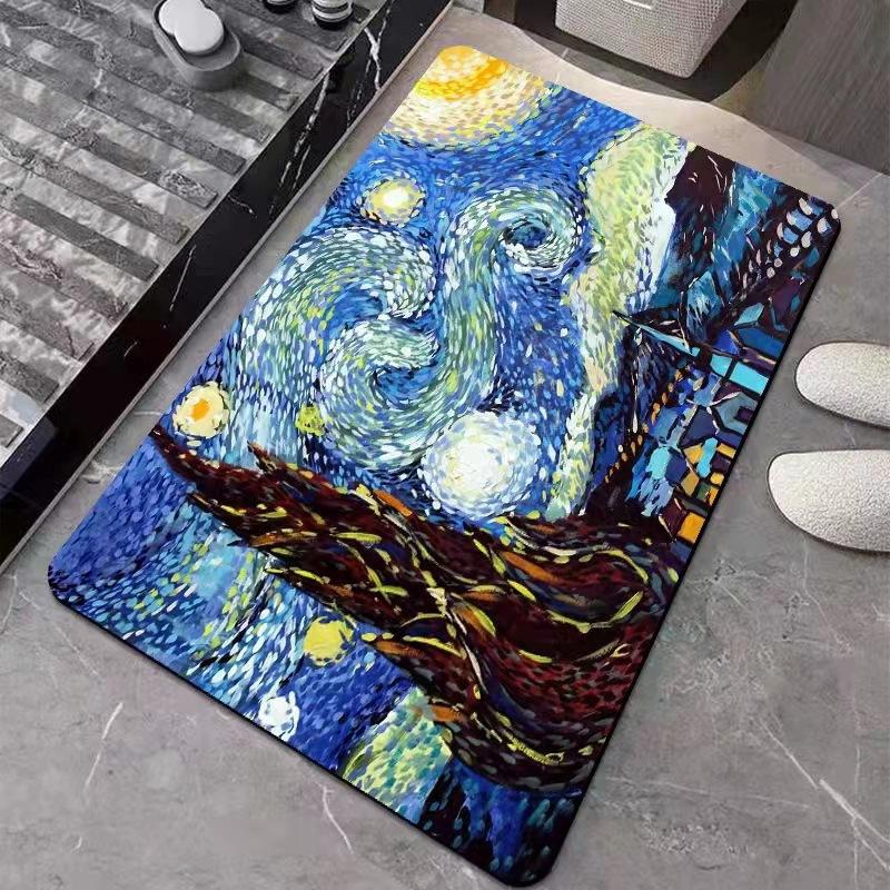 

Starry Night & Wheat Field Impressionist Art Blue Yellow Carpet Soft Non-slip Mat Rug for Living Room Bedroom Home Decoration 40X60CM