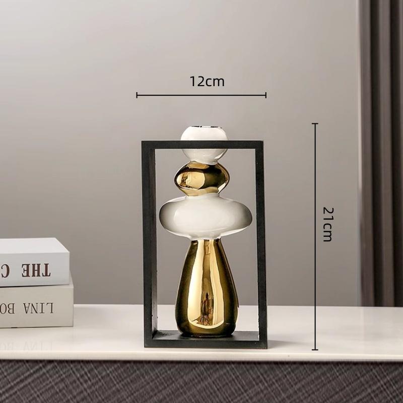 

Керамическая ваза с геометрической рамкой, золотая скала, каменная ваза для цветов, цветочная композиция, украшение для дома, аксессуары