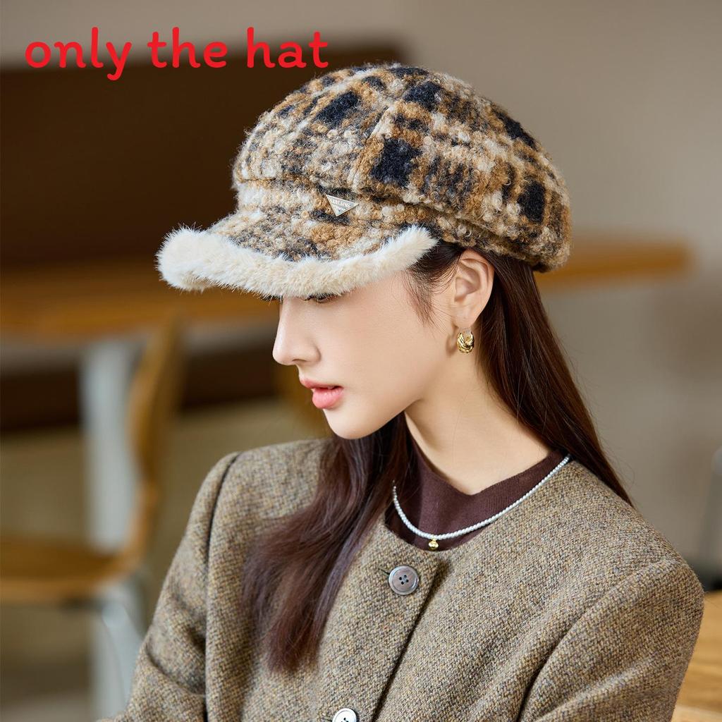 Wool Plaid Beret Hat For Women Winter Fashion Chic Warmth