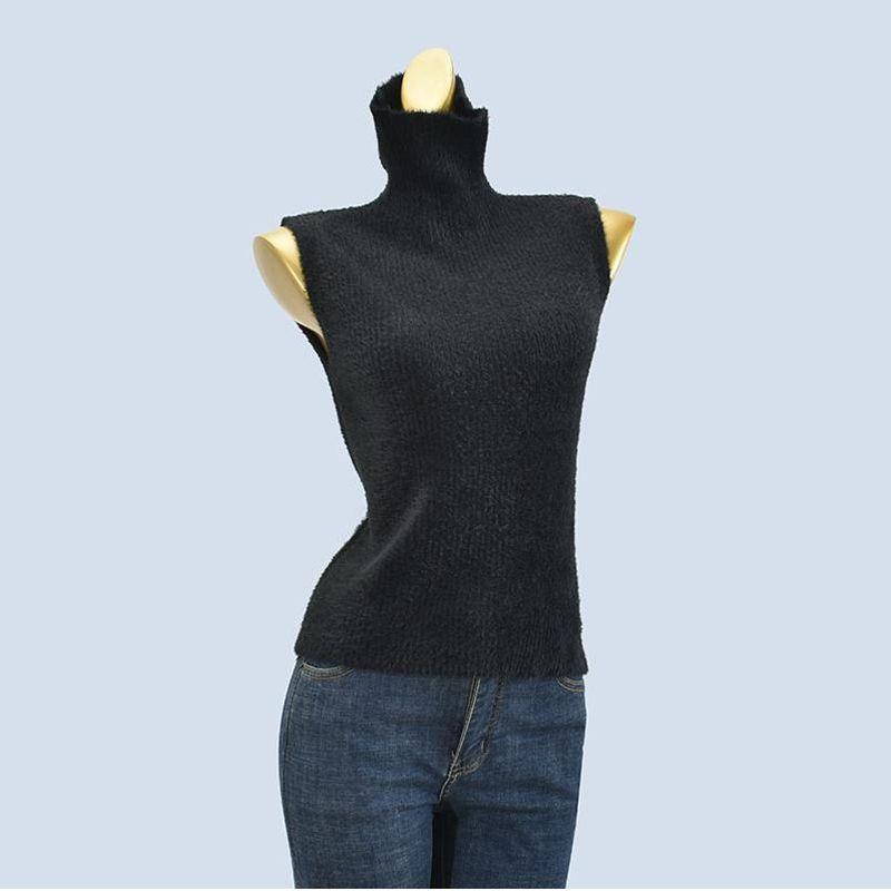 Turtleneck Sleeveless Imitation Mink Autumn and Winter Fancy Soft Bandage Dress Gentle Women's Vest Knitting Tops Heattech