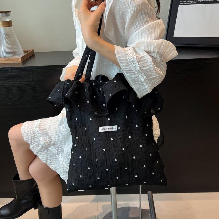 

Сетчатая сумка через плечо, фея ветра, оборки, листовой край, сумочка, нишевый дизайн, зарубежный стиль, тренд, женская отпускная сумка-тоут, оптом чёрный