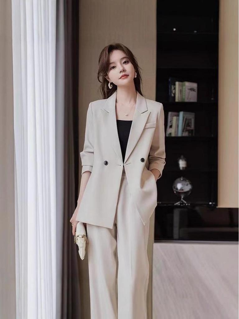 Women's Spring & Autumn Influencer Black Suit: Elegant Goddess Style High-End Professional Blazer Two-Piece Set