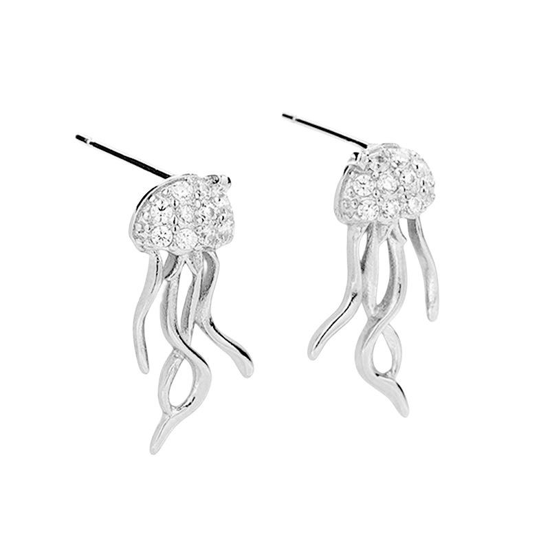 

Серьги из серебра 925 пробы с серебряным покрытием Изысканные серьги с цирконием Индивидуальный тренд, подходящие всем, продвинутые серьги с чувством прекрасного ветра, серьги с бриллиантами в виде медузы