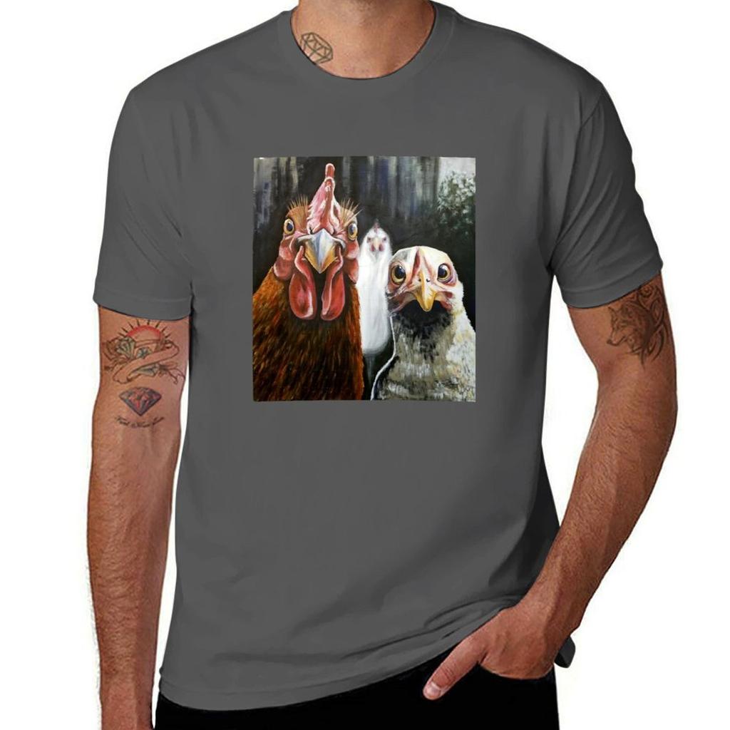 Photobomb Chickens T-Shirt Modern Print Casual T-Shirt