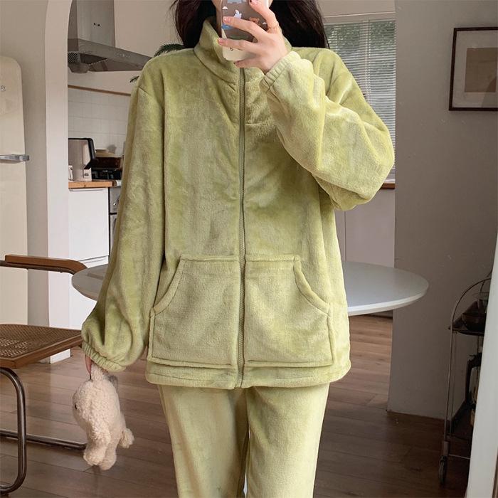 

Женский зимний теплый фланелевый бархатный пижамный комплект на молнии M