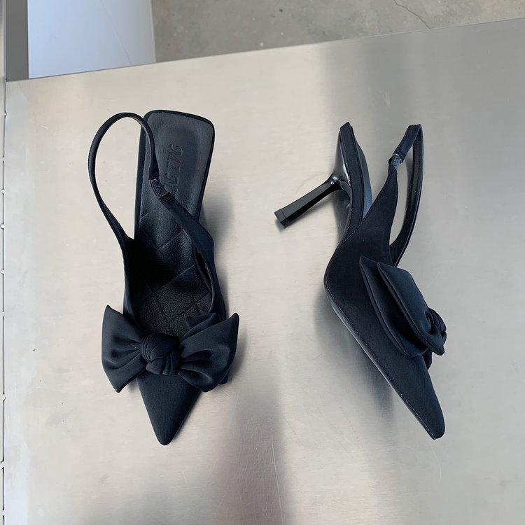 Women's Korean-Style Summer High Heel Sandals with Bowknot, Pointed Toe, Shallow Mouth, Back Strap, and Stiletto Heels