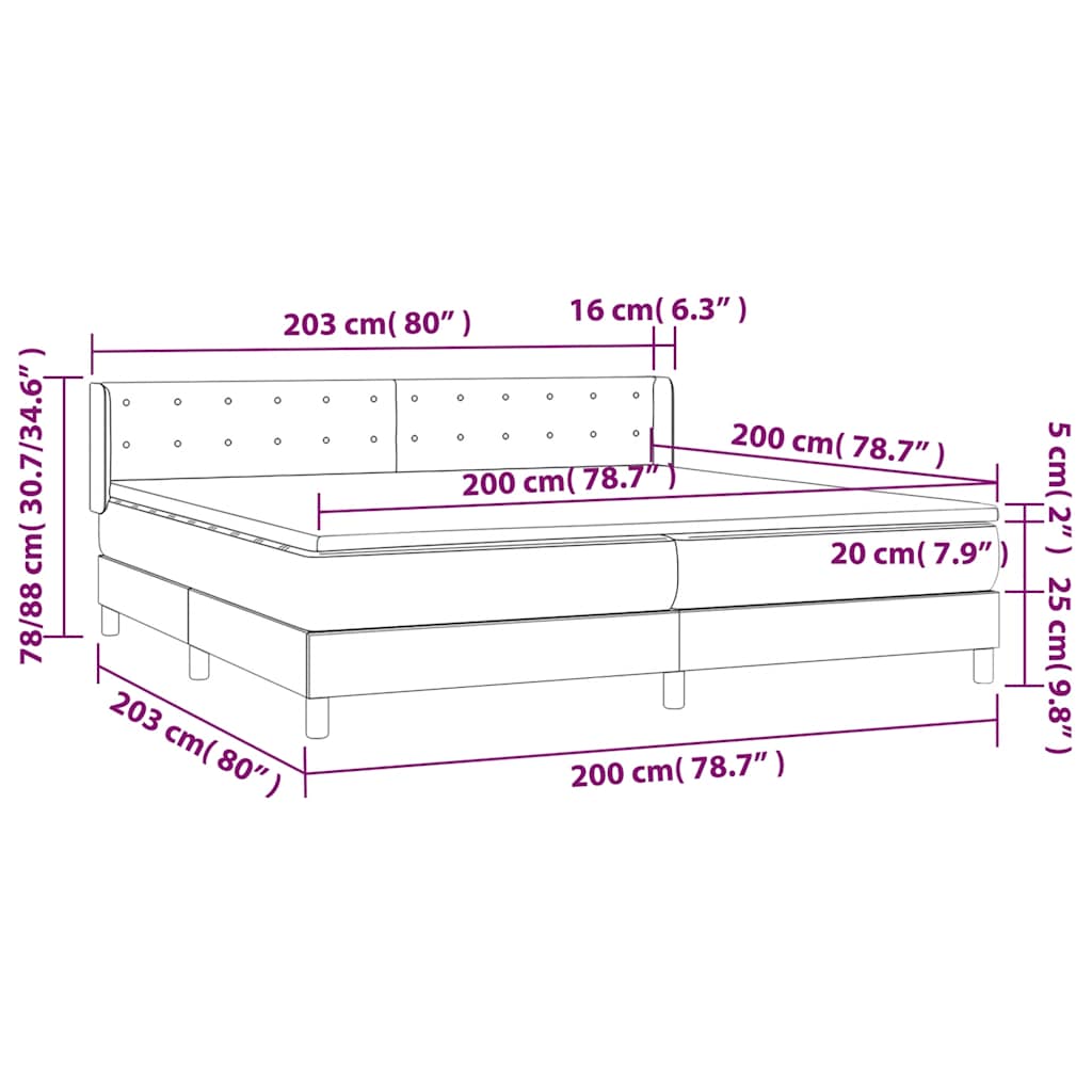 Box Spring Bed with Mattress Black 200x200 cm Velvet