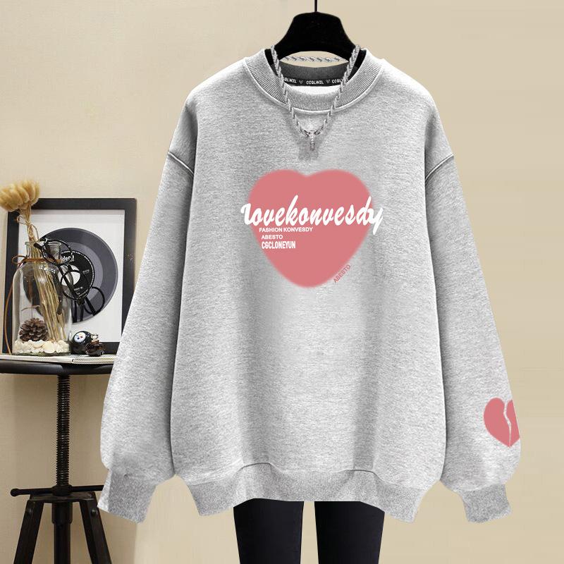 Factory wholesale niche crew neck sweater women's loose fashion pure cotton velvet thickened spring and autumn winter