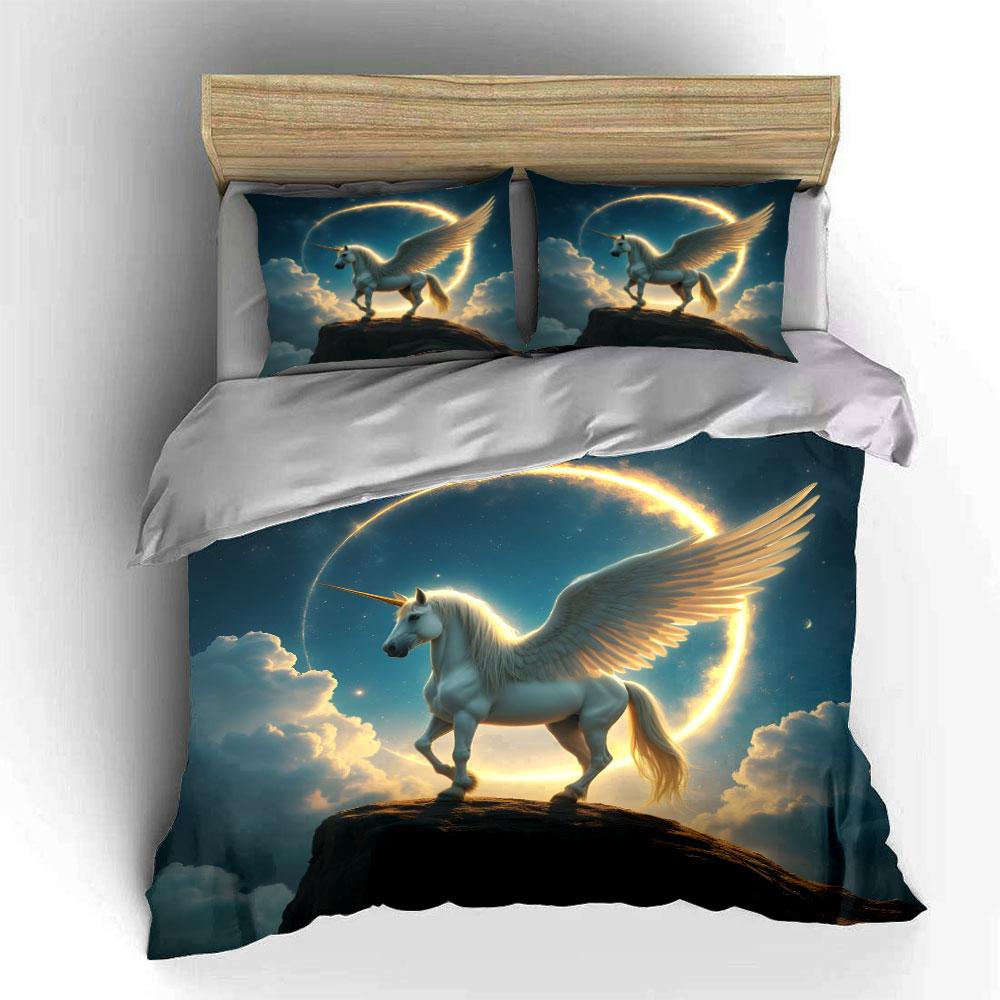 Unicorn Design Art Set Decor Bedding Set with 1 Duvet Cover 2 Pillowcases Single Double King Queen, Gift