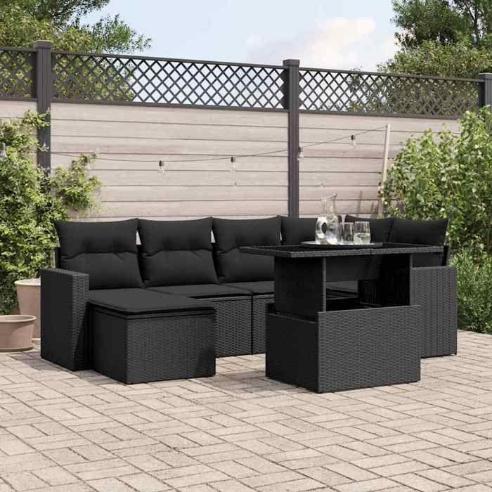 VidaXL Salon de jardin 7 pcs avec coussins noir résine tressée 3267415