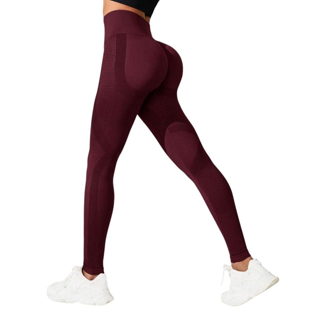 Colanti Sport Eleganti High Waist Push-Up Effect Tummy Control Leggings Burgundy