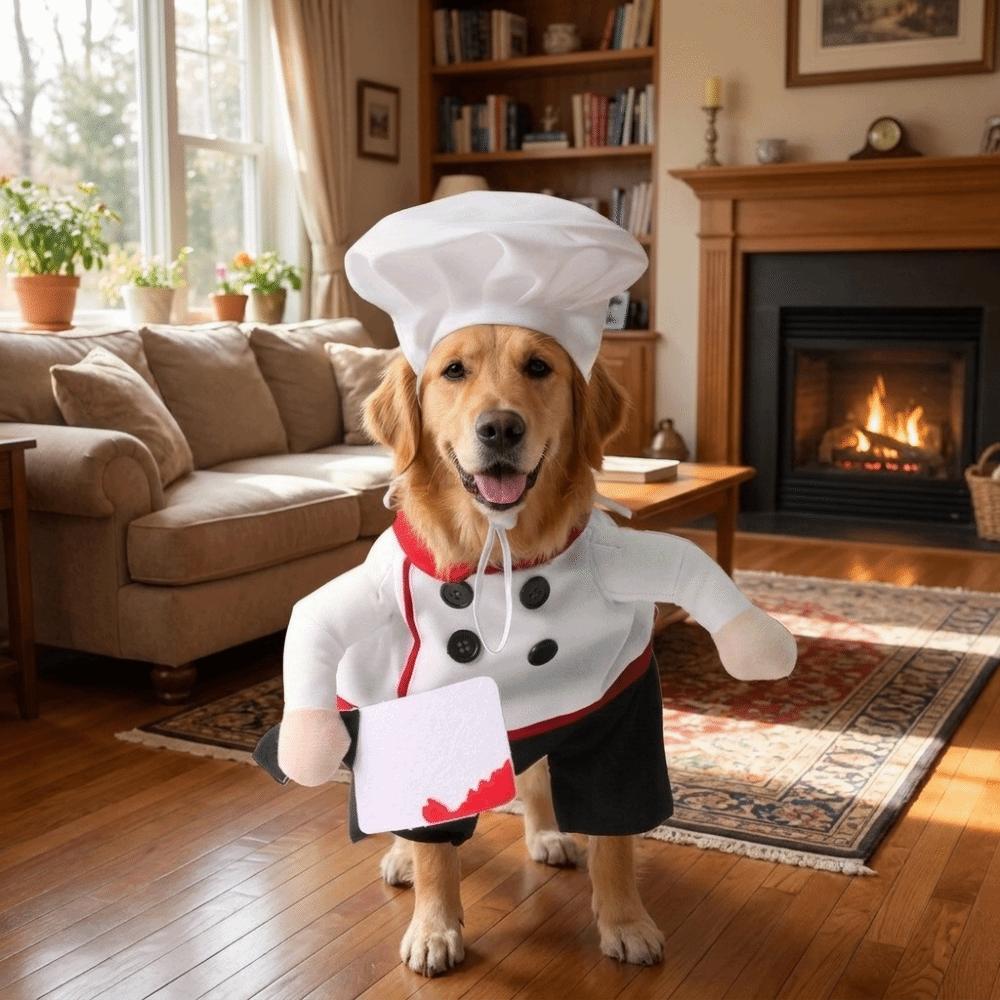 Creative Adjustable Pet Funny Chef Costume Comfortable Breathable Pet Cook Outfit Polyester Dog Cosplay Costumes Halloween