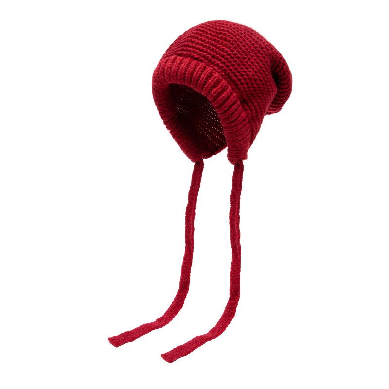Ear Protection Lace-Up Knitted Hat Women's Autumn Winter Warm Wool Hat