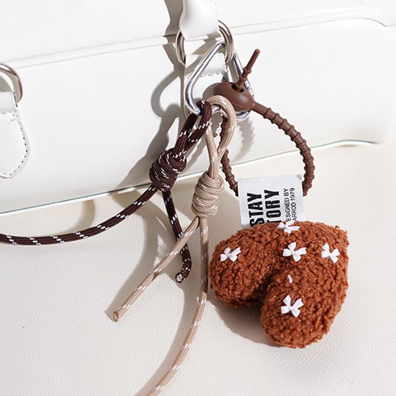 New Cartoon Plush Bow Love Pendant Keychains For Women Y2K Bag Hanging Jewelry Gift Decoration Accessories