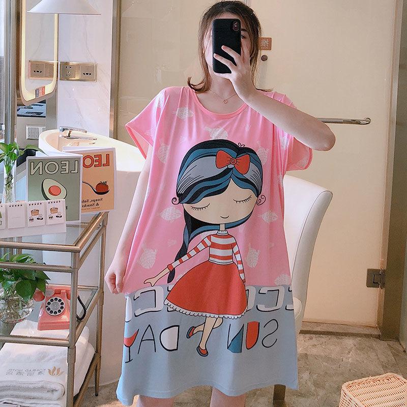 Women's Short Sleeve Cartoon Nightgown - Loose Fit Pajamas for Summer, Spring & Autumn