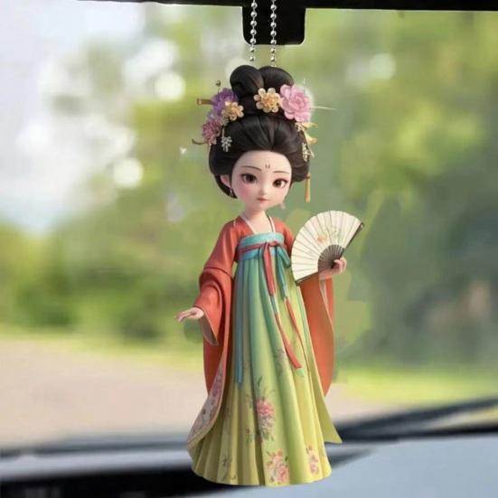 Ancient Lady Keychain Cute 2D Acrylic Chinese Doll Charm Fashion Car Mirror And Bag Accessory Desktop Ornament Gift
