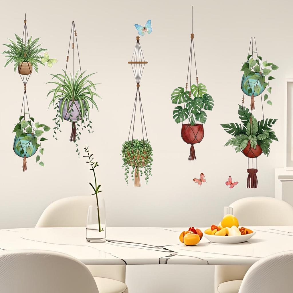 Fresh Green Potted Plants And Butterfly Ornaments For Bedroom, Cabinets, Living Room Background Beautification And Decoration Wall Stickers