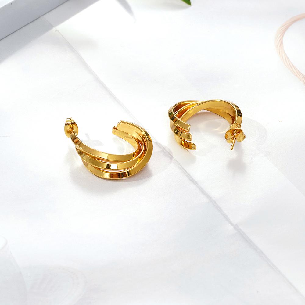 IMI Minimalist Geometric Titanium Steel Earrings: European & American Style Double Layer Crescent Moon Earrings for Women (YE299)