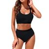 Damen-Bikini-Set mit hoher Taille, V-Ausschnitt, zweiteiliger Badeanzug, Farbblock vorne, gedrehter Badeanzug