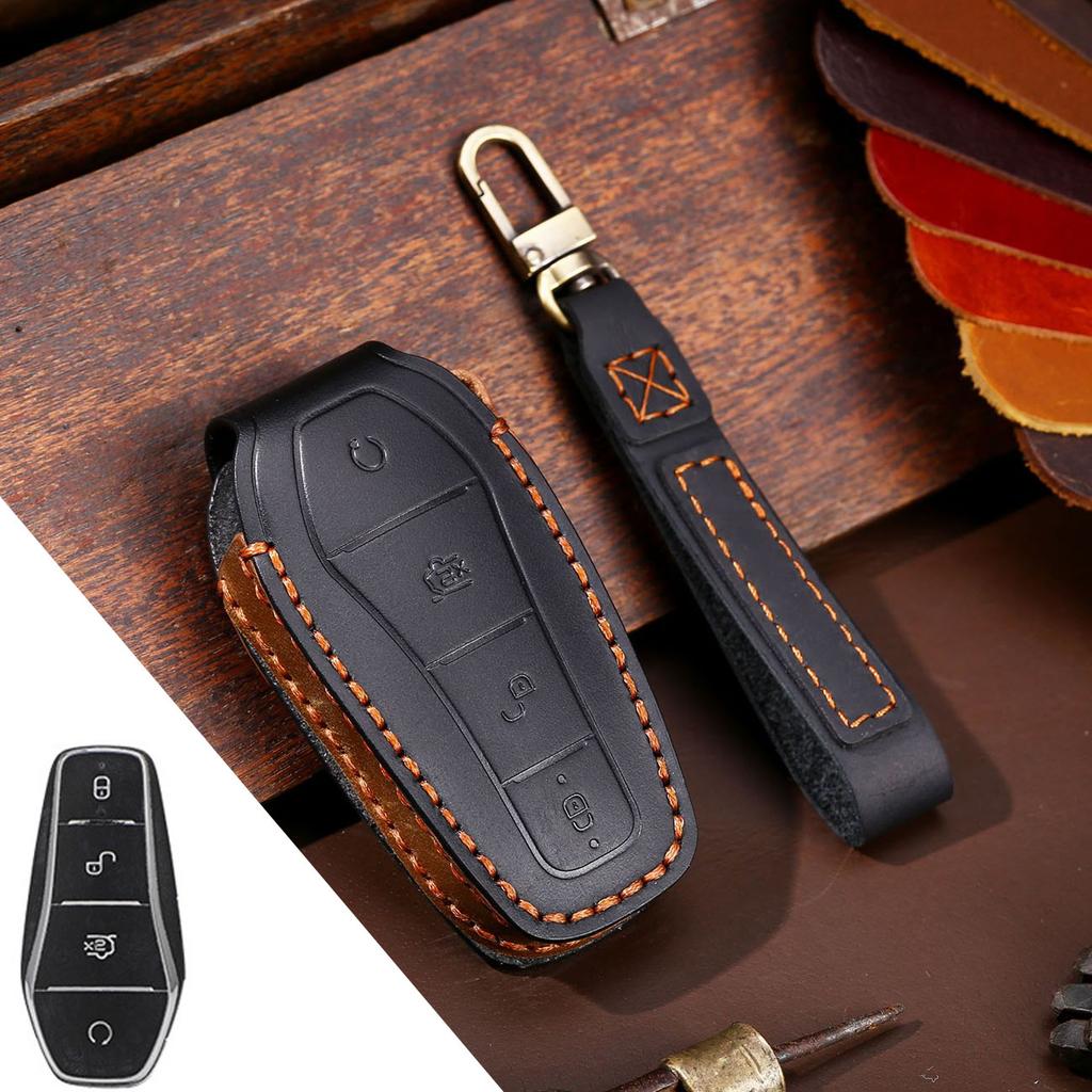 HALLMO Genuine Leather Car Key Case Cover For BYD
