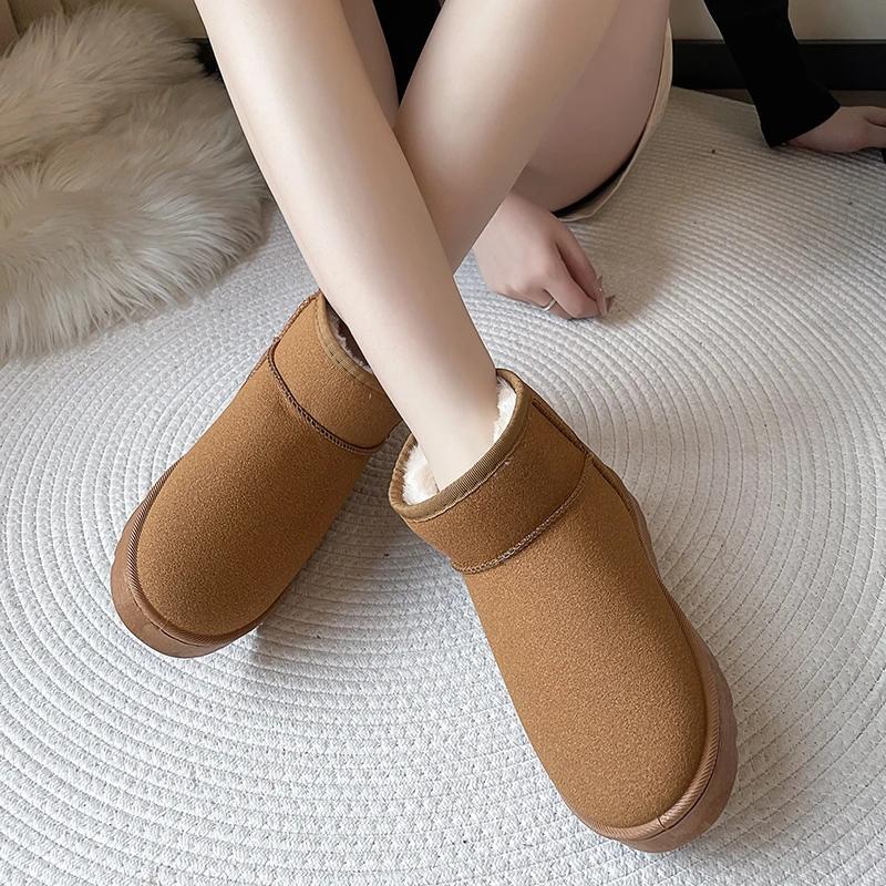 Women's Winter Solid Color Suede Snow Boots  Fashion Women's Shoes Slip On Casual Plus Velvet Thickened Women's Short Boots