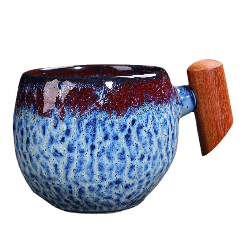 Cupa de cafea ceramică cu culoare neregulată, cu mâner de lemn, ceașcă pentru ceai cu lapte, decor de masă, cană de băut vintage, cadou, decor pentru casă, nou