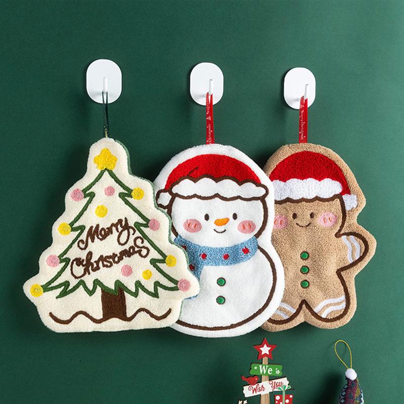 Christmas Hand Towel Cartoon Gingerbread Man Snowman Coral Fleece Towel Christmas Home Kitchen Bathroom Decoration Xmas Gifts