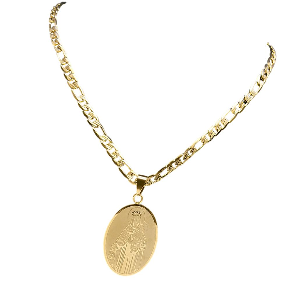 Oval Pendant Necklace for Women and Men Gold Plated Stainless Steel Clavicle Chain Adjustable Neckchain Catholic Jewelry