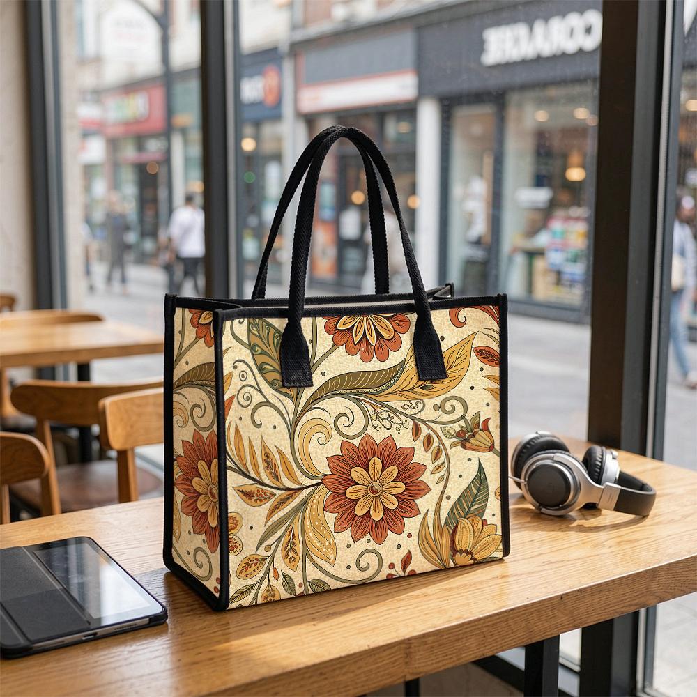 Retro Floral Pattern Tote Bag Casual Daily Handbag Large Capacity Carryall Bag