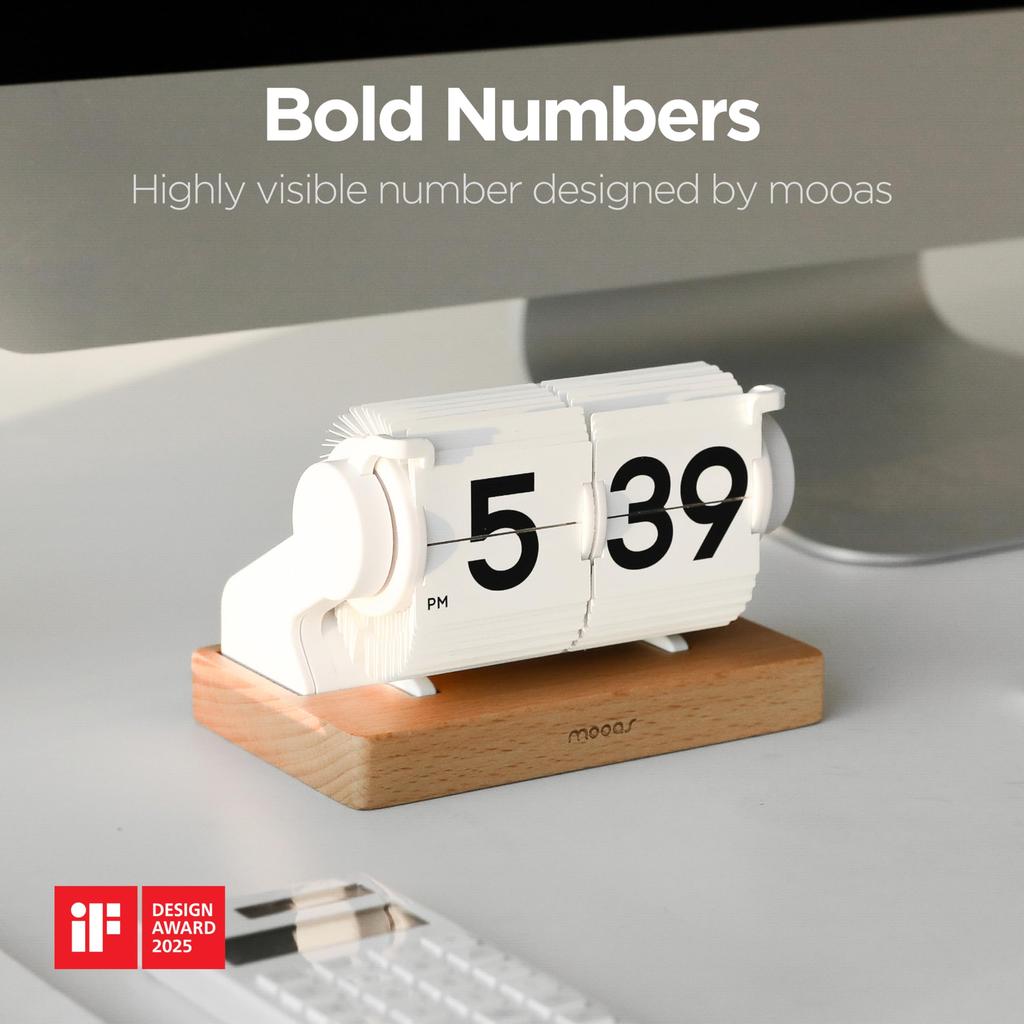 Mooas Multi-Wood Mini Flip Desk Clock, Retro Vintage Analog Automatic Flip Clock, Timer Calendar, Desk Clock with Large Numbers, USB-C Rechargeable, P