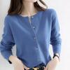 2023 Autumn/Winter Women's Korean-Style Camel Cardigan, Round Neck, Single-Breasted Knit Sweater.