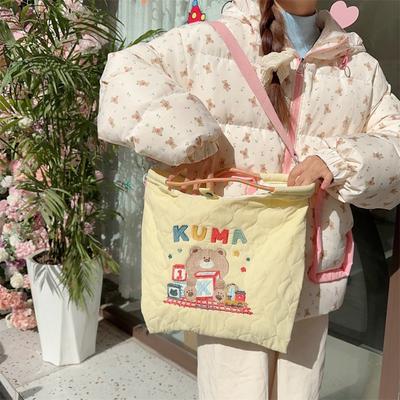 2 Cream Autumn and Winter New Large-capacity Canvas Bag Bag Quilted Embroidery Handbag Shopping Messenger Bag