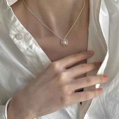 Collier de perles rétro français en argent sterling S925 pour femme