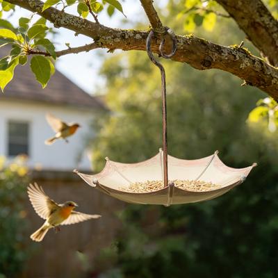 Umbrella Bird Feeder Outdoor Hanging Bird Feeder Decorative Open Bird Feeder for Balcony Garden Backyard