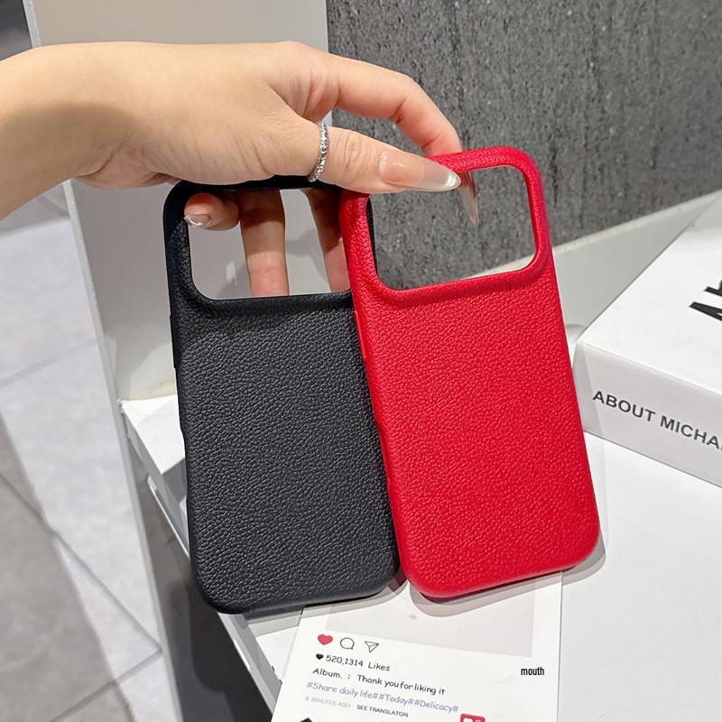 Compatible Apple 17Pro Max, 16Pro, 15/14, 13 Lychee Leather Textured Solid Color Soft Drop-Proof iPhone Case