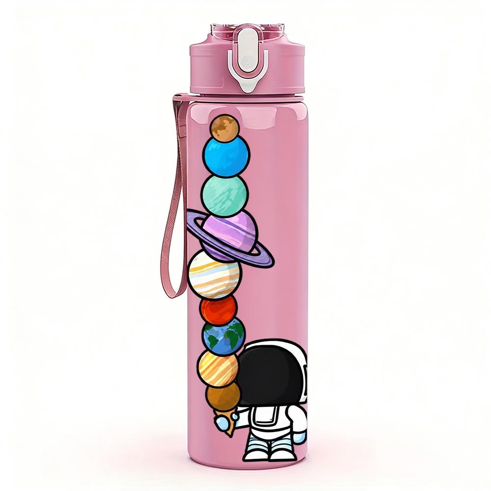 1PC Astronaut Stack Planet Rocket Layout 750ml Color Plastic Water Bottle Leakproof Flip Straw Lid For Sports Office Home Use