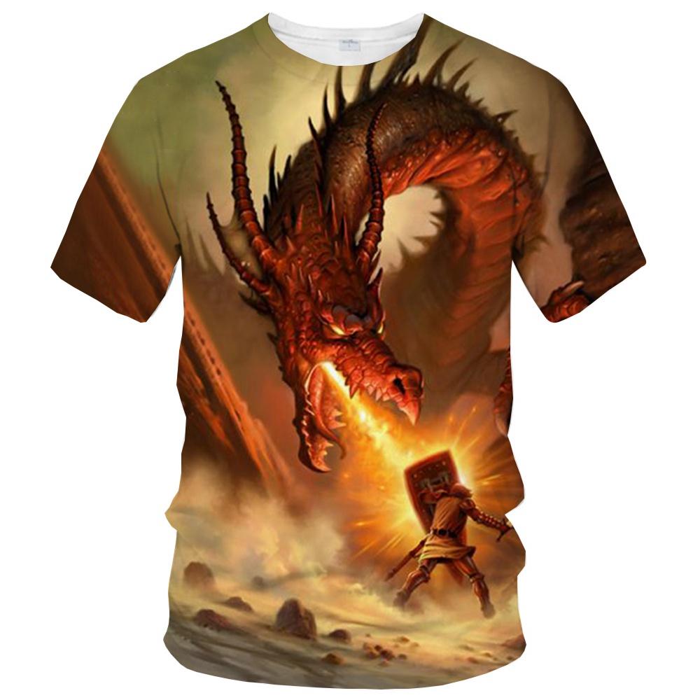 Summer fashion trend fun 3D printed dragon print pattern creative casual soft and comfortable short sleeved T-shirt